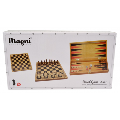 Magni - Sakk, backgammon és dáma 3 az 1-ben játék fából 