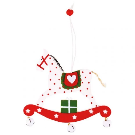 Karácsonyfadísz - piros pöttyös hintaló