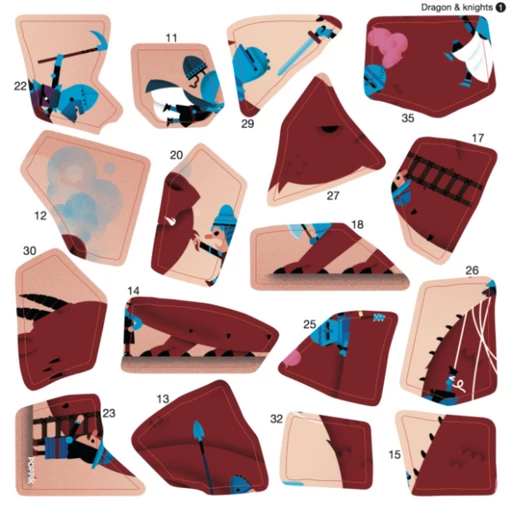 Poppik - Kreatív, fejlesztő játék - 3 db illusztrált kártya, 105 puzzle matricával – Lovagok és sárkányok 