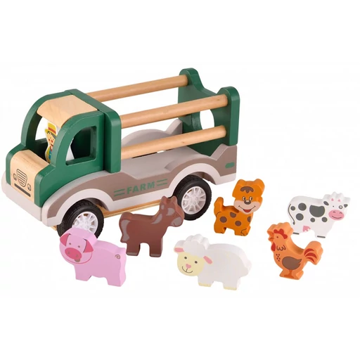 Magni - Fa hátrahúzhatós farm autó állatokkal
