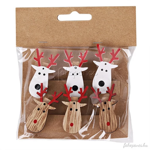 Dekorációs csipesz (6db-os rénszarvasfej csomag)