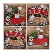 Karácsonyfadísz (8db-os piros- natúr autó)
