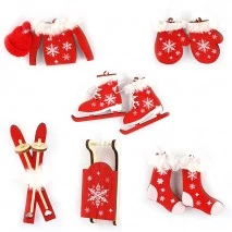 Karácsonyfadísz 6db-os kicsi (piros -fehér karácsonyi öltözet szánkóval)