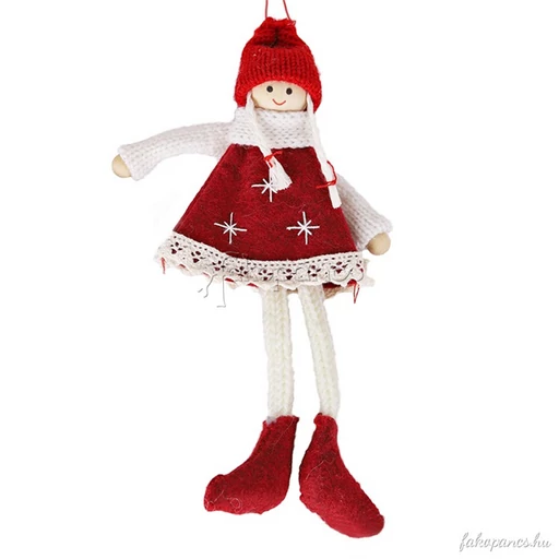 Karácsonyfadísz filcből (bordó- fehér, hosszú hajú lány)