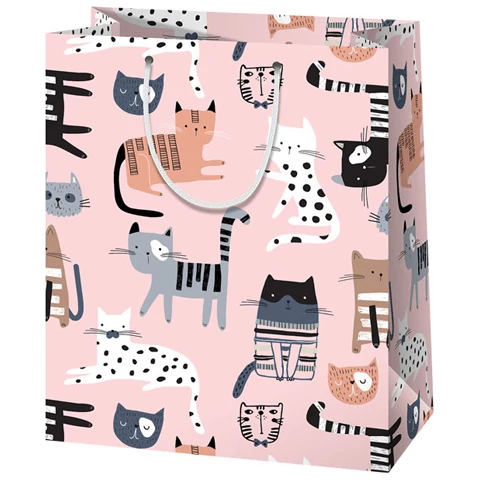 Ajándéktáska  - Pasztell színű, cicás - nagy méretű 