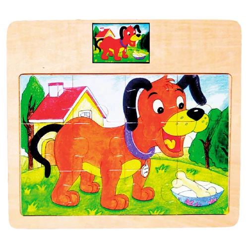 Fajáték - Puzzle - 12 db-os - kutyás