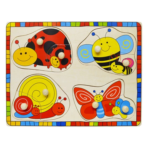 Fajáték - Fogantyús puzzle - katicás