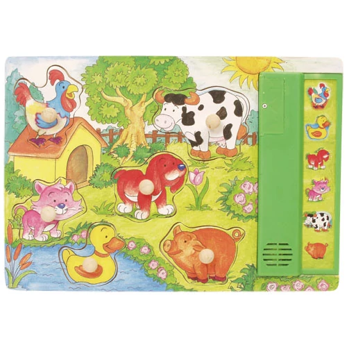 Fajáték - Fogantyús puzzle -  kakasos, zenélő