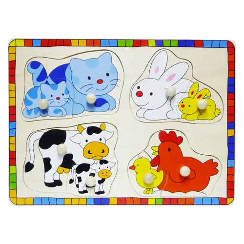 Fajáték - Fogantyús puzzle - cicás