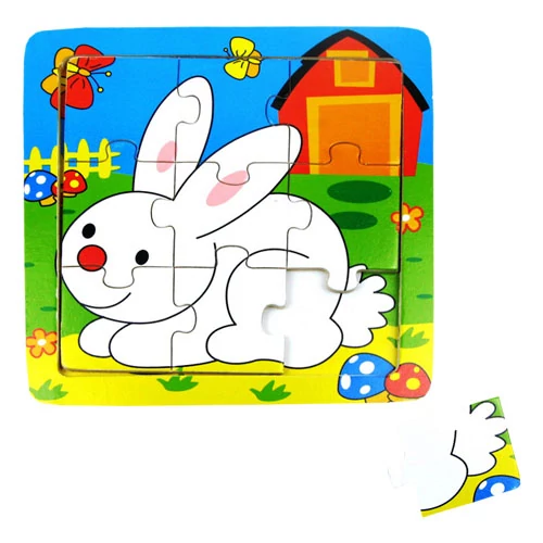 Fajáték - Puzzle 9 db-os - nyuszis