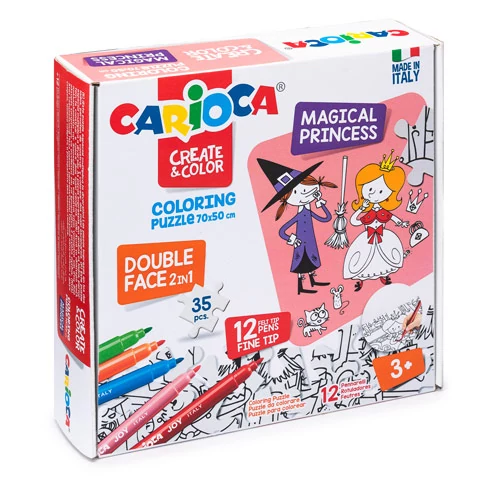 Carioca - Mágikus hercegnők színezhető kétoldalú puzzle 12 db filctollal