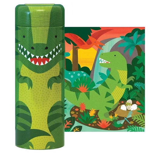 Petit Collage 64 darabos puzzle és persely fémdobozban – dino