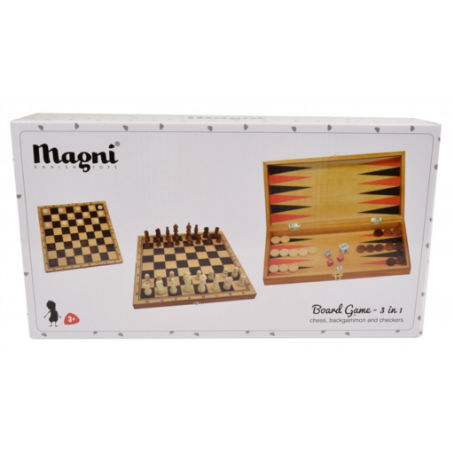 Magni - Sakk, backgammon és dáma 3 az 1-ben játék fából 