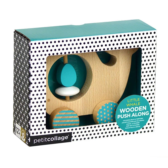 Petit Collage - 100% organikus fejlesztő fa gurulós játék - bálna