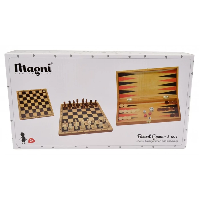Magni - Sakk, backgammon és dáma 3 az 1-ben játék fából 
