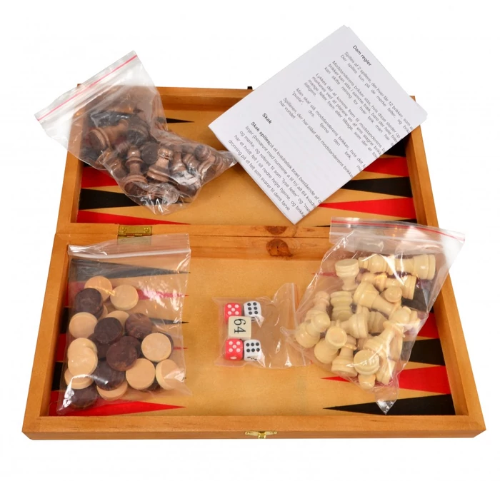 Magni - Sakk, backgammon és dáma 3 az 1-ben játék fából 