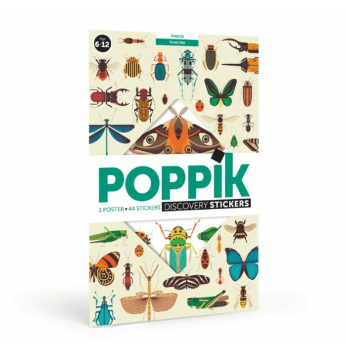 Poppik - Kreatív, fejlesztő óriásplakát, 44 matricával – Rovarok